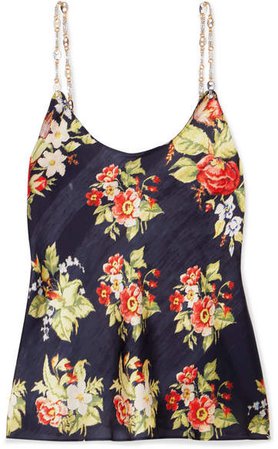 Chain-trimmed Floral-print Chiffon Camisole - Black