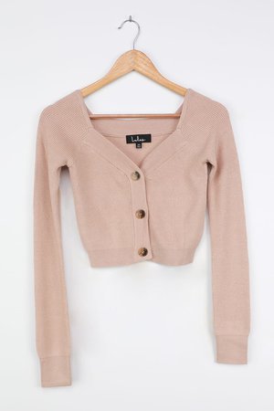 Beige Cardigan Sweater - Cropped Knit Cardigan - Button-Up Cardi - Lulus