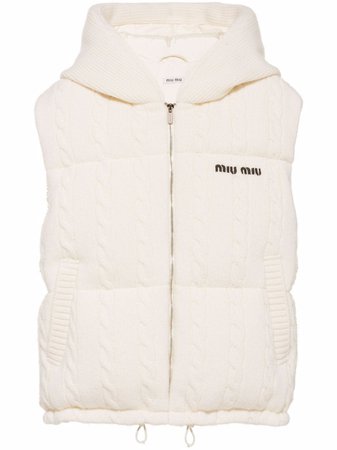 Shop Miu Miu logo-embroidered cable-knit padded vest with Express Delivery - FARFETCH