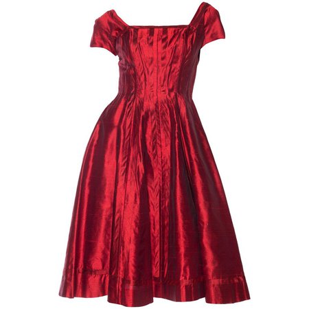 1950s Red Silk Dress For Sale at 1stdibs