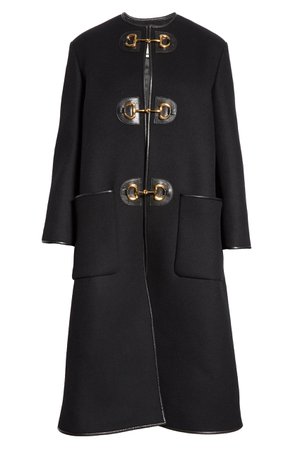 Gucci Horsebit Toggle Leather Trim Wool Blend Military Coat | Nordstrom