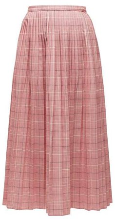 Checked Pleated Wool Skirt - Womens - Pink Multi