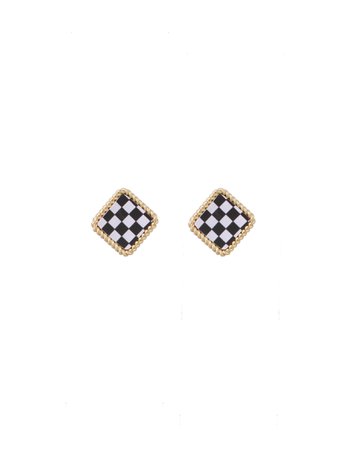 Square Checkerboard Earrings - Cider
