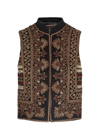 Brown Embroidered wool-blend felt vest | Etro