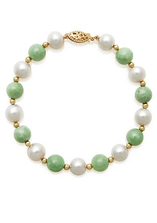 Belk & Co. 14k Yellow Gold Jade and Freshwater Pearl Bracelet