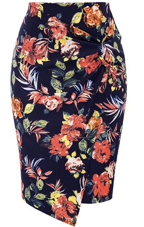 Kate Kasin High Waist Wrap Front Pencil Skirt - Tropical Floral