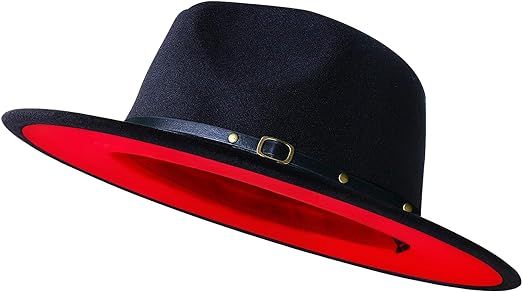 KUJUHA Wide Brim Fedora Two Tone Dress Hat, Large-X-Large, Black & Red at Amazon Women’s Clothing store