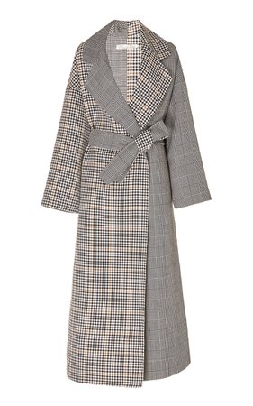 Check-Patterned Wool Long Coat by Oscar de la Renta | Moda Operandi