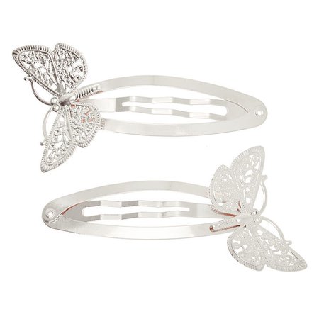 Silver Butterfly Jumbo Snap Hair Clips - 2 Pack | Claire's US