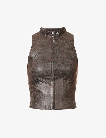 MIAOU - Walker high-neck vegan-leather top | Selfridges.com