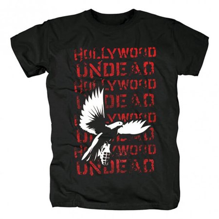 Hollywood Undead Dove & Grenade Repeat Text Graphic Band Tee
