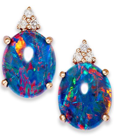 Macy's 14k Rose Gold Opal and Diamond Accent Earrings