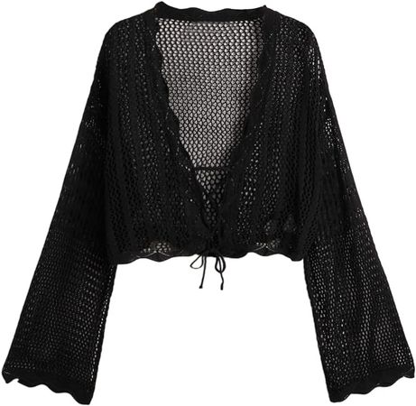 Amazon Black Crochet Crop Sweater
