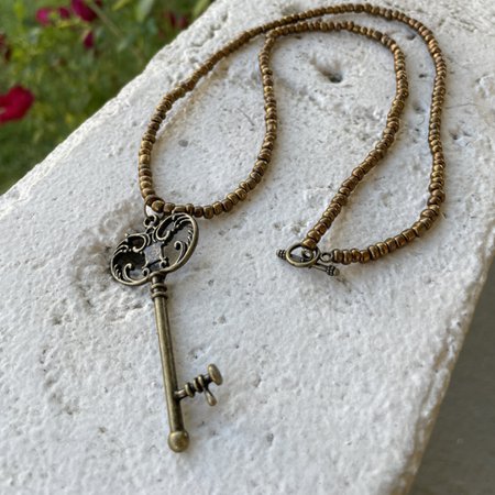 Steampunk Beaded Necklace XL Key Charm