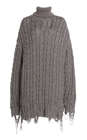Distressed Cable Knit Turtleneck Sweater By Balenciaga | Moda Operandi
