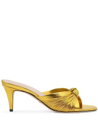 Gucci Knot Detail Sandals 577229B8B00 Gold | Farfetch