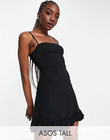 ASOS DESIGN Tall strappy sundress with pep hem in black | ASOS