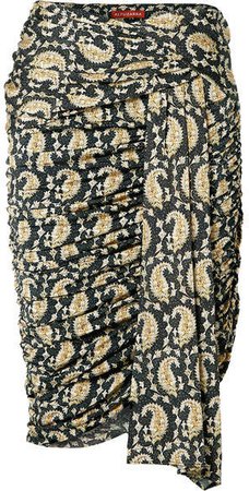 Ruched Draped Paisley-print Stretch-jersey Skirt - Black