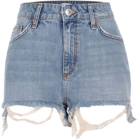Blue frayed hem high rise denim shorts - Denim Shorts - Shorts - women