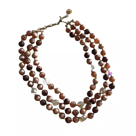 Shades of Coffee Triple Bead & Crystal Necklace circa 1960s – Dorothea's Closet Vintage