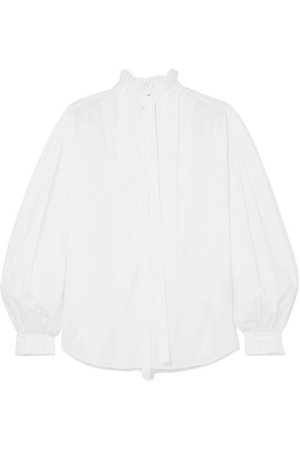 Burberry | Pussy-bow pintucked cotton-poplin blouse | NET-A-PORTER.COM