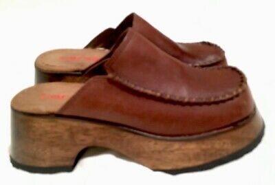 VINTAGE CANDIES 90S Wood Platforms Mules Chunky Wooden Clogs Hippie Leather 7 M - $32.99 | PicClick
