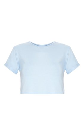 Basic Powder Blue Roll Sleeve Crop T Shirt | PrettyLittleThing