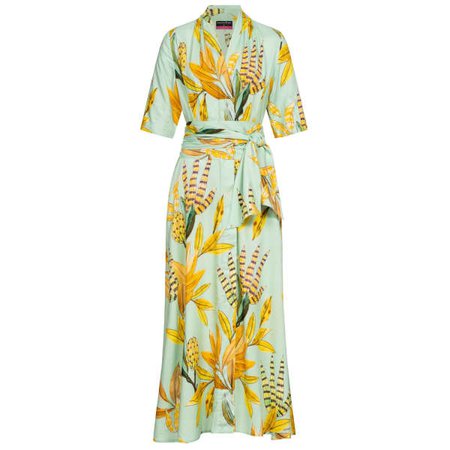 Leaves Print Maxi Dress with Detachable Wide Belt | Marianna Déri | Wolf & Badger