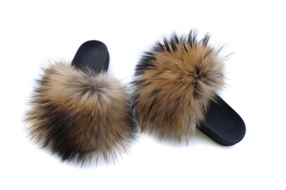 Fur slides Fox Fur Slippers Mother's day gift Handmade | Etsy