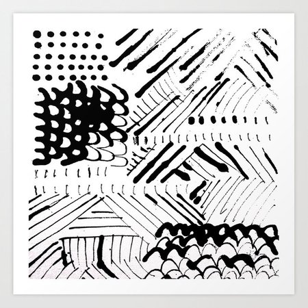 Black and White Ink Abstract Mark Making Pattern Art Print by blushingbrushstudio | Society6