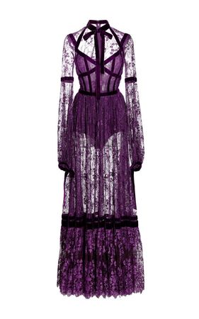 elie saab purple sheer lace corset gown