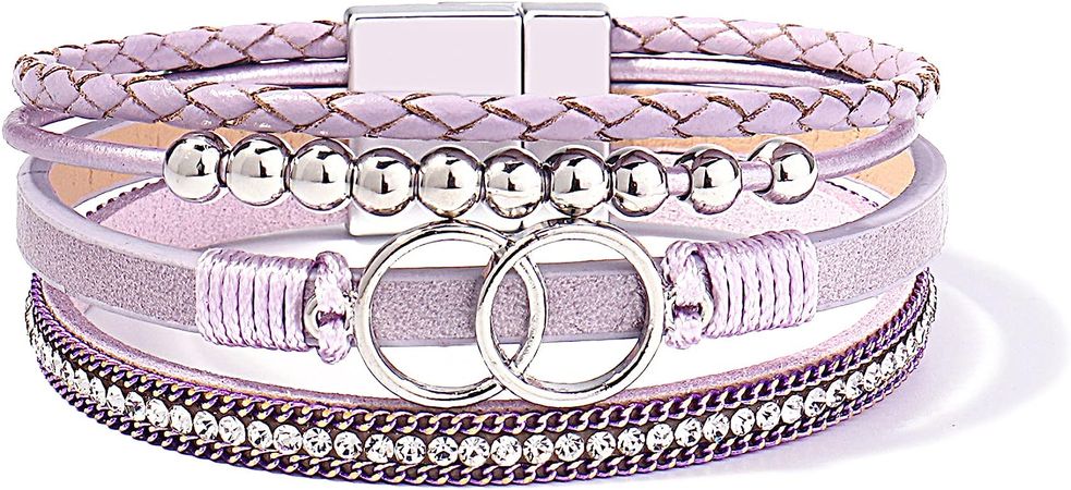 Amazon.com: FANCY SHINY Boho Wrap Bracelets Leather Cuff Bangle Gold Beaded Bracelets for Women Stackable Infinity Bracelets Jewelry with Clasp(Purple): Clothing, Shoes & Jewelry