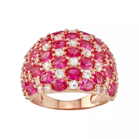 14k Rose Gold Over Silver Lab-Created Ruby & Lab-Created White Sapphire Dome Ring