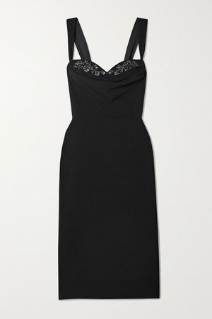 Black Draped embellished crepe dress | Marchesa Notte | NET-A-PORTER