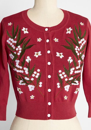 Collectif ModCloth x Collectif White Christmas Amaryllis Wonders Cardigan in Red | ModCloth