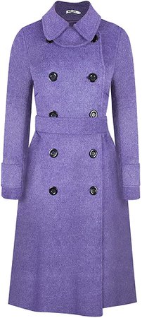 Amazon.com: Women's Wool Trench Coat Slim Fit Double Breasted Long Sleeve Pea Coats with Belt Winter Classic Wool Blend Doll Collar - Purple S: Clothing