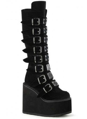 Black velvet platform boots | ATTITUDE CLOTHING