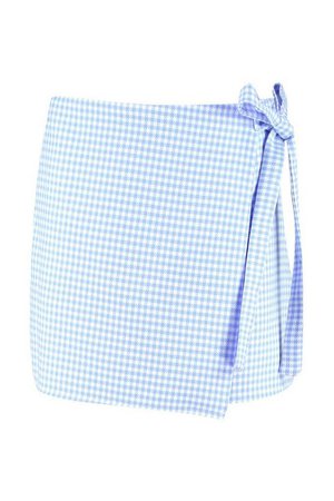 Gingham Woven Wrap Tie Mini Skirt | Boohoo