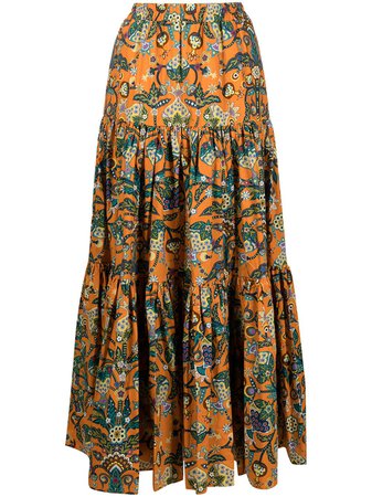 Shop La DoubleJ orange floral print maxi skirt