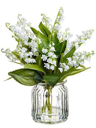 9″ Lily of The Valley in Glass Vase White | Silk Flower Depot