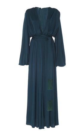 Spruce V Neck Waist Tie Dress by Oscar de la Renta | Moda Operandi