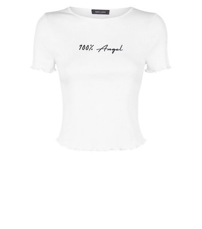 White Frill Trim 100% Percent Slogan T-Shirt | New Look