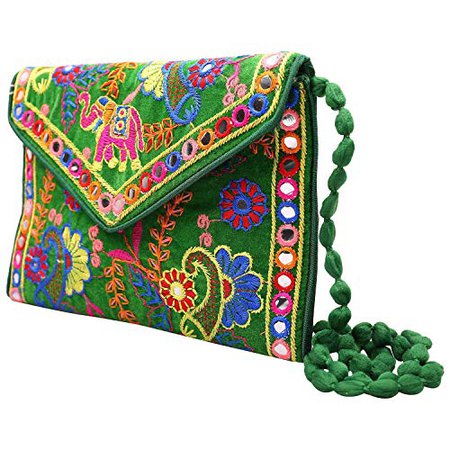 Gaurapakhi Handmade Designer Embroidered Rajasthani Party Wear Clutch Bag For Women's - (Green): Amazon.in: Shoes & Handbags