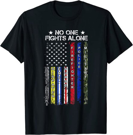 Amazon.com: No One Fights Alone USA Flag Thin Line Military Police Nurse: Clothing