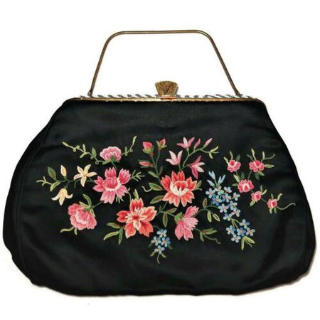 Vintage MICHEL SWISS Black Satin Purse Handbag w/ Em… - Gem