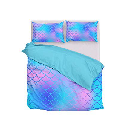 Amazon.com: Dream Bay 3 Piece Duvet Cover Set Blue Mermaid Fish Scales Bed Sheet 1 Duvet Cover with 2 Pillow Shams Soft Breathable 110 GSM Microfiber, Queen: Bedding & Bath
