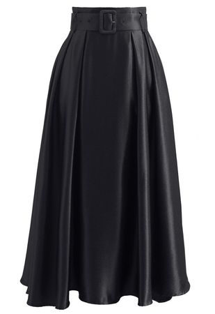 Belted Texture Flare Maxi Skirt in Black - Retro, Indie and Unique Fashion