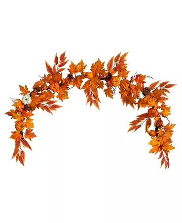 Nearly Natural 6' Assorted Autumn Maple Leaves, Pumpkins, Gourds, Berries and Pinecone Artificial Fall Garland