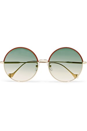 Loewe | Sharon round-frame gold-tone and leather sunglasses | NET-A-PORTER.COM