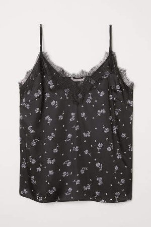 H&M+ Satin Camisole with Lace - Black